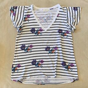 T.La Size M Wayfaring Striped Floral Tee - Black, White, Purple Anthro